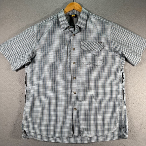Eddie Bauer Travex Button Up Shirt Men Large Blue Plaid Utility Vented Mesh Back - Picture 1 of 10